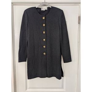 St. John Collections Santana Knit Tunic Cardigan women's small black gold button